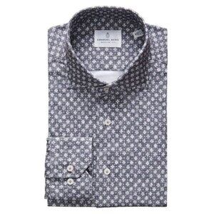 Emanuel Berg Modern 4 Flex Stretch Size XXL 18" Sport Shirt Grey Floral Pattern
